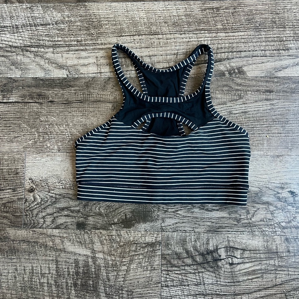 Savage Barbell Black and White Striped Sports Bra